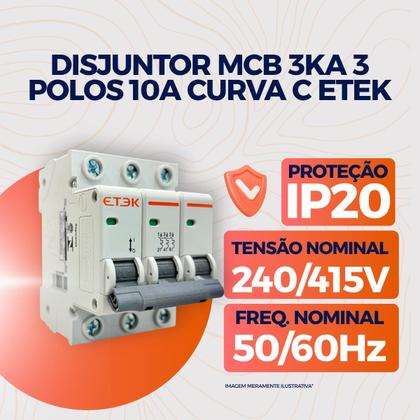 Imagem de Disjuntor Tripolar Din MCB 3KA 3 Polos 10A até 63A Curva C Termomagnético Etek