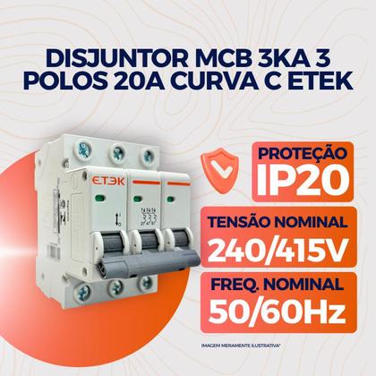 Imagem de Disjuntor Tripolar Din MCB 3KA 3 Polos 10A até 63A Curva C Termomagnético Etek