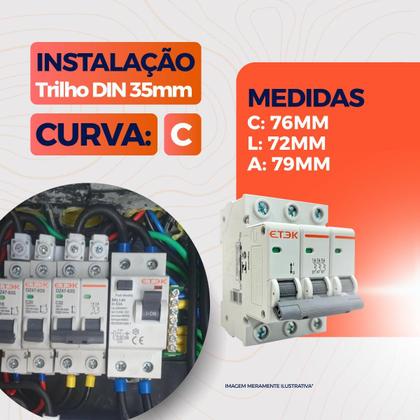 Imagem de Disjuntor Tripolar Din MCB 3KA 3 Polos 10A até 63A Curva C Termomagnético Etek