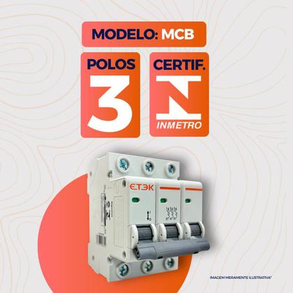 Imagem de Disjuntor Tripolar Din MCB 3KA 3 Polos 10A até 63A Curva C Termomagnético Etek