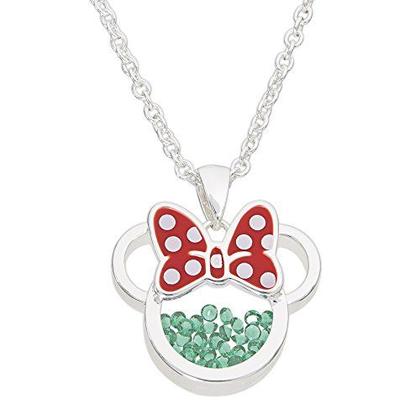 Imagem de Disney Birthstone Women's Jewely Minnie Mouse May Emerald Green Cubic Zirconia Shaker Pendant Necklace, Silver Plated, 18+2" Extender