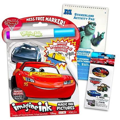 Imagem de Disney Cars Imagine Ink Coloring Book Set for Toddlers Kids -- Livro de colorir sem bagunça com caneta de tinta invisível mágica e mais de 100 adesivos de carros disney (sem bagunça art)