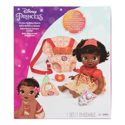 Imagem de Disney Princess Moana Baby Doll Deluxe com Tiara, Carrier, Plush Friend, Chupeta, Bib & Baby Bottle Amazon Exclusive