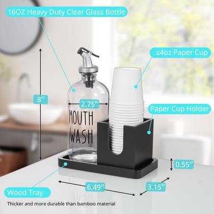 Imagem de Dispensador de enxaguatório bucal Bivvclaz 500mL de vidro com porta-copos preto