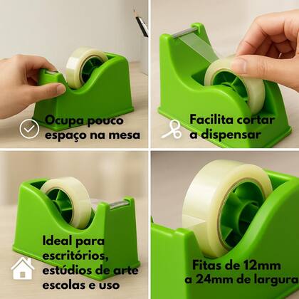 Imagem de Dispensador de Fita Adesiva suporte Cortador Fitas 12mm a 24mm Porta Durex Organizador Mesa Escritório Escolar
