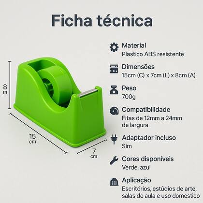 Imagem de Dispensador de Fita Adesiva suporte Cortador Fitas 12mm a 24mm Porta Durex Organizador Mesa Escritório Escolar