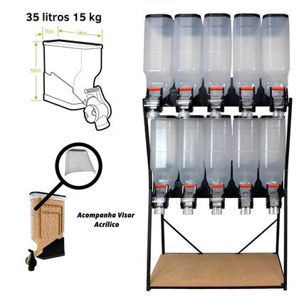 Imagem de Dispenser 10 Módulos 35 Litros Armazenamento Ração Grãos Cereais 2 Geração Preto Plast Penser