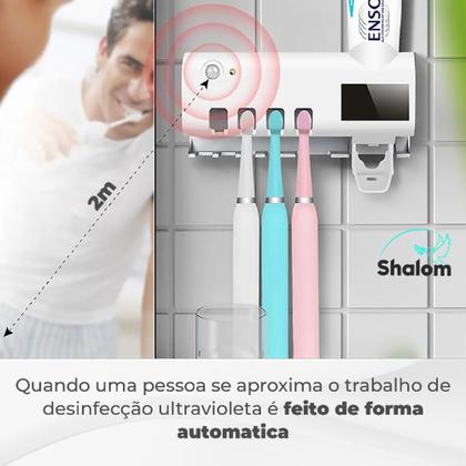 Imagem de Dispenser Automático Pasta De Dente Recarregável Suporte De Escovas Uv