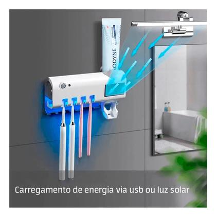 Imagem de Dispenser Automático Pasta De Dente Recarregável Suporte De Escovas Uv
