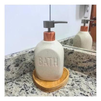 Imagem de Dispenser Bath Granos Porta Sabonete líquido lines lyor porcelana Bandeja Bambu banheiro Lavabo