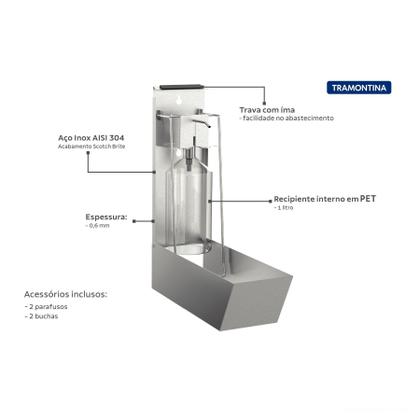 Imagem de Dispenser de Álcool Gel e Sabão Líquido 1 litro Tramontina em Aço Inox com Acabamento Escovado