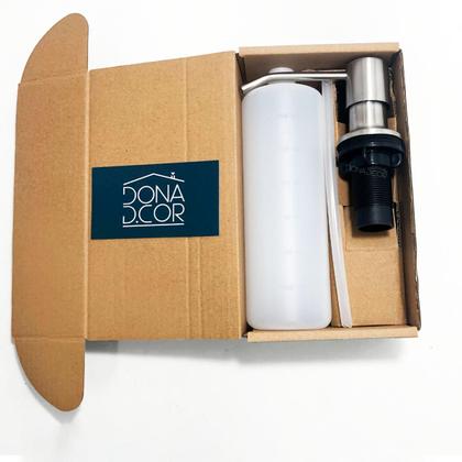 Imagem de Dispenser Dosador de Detergente Aço Inox Escovado 350ml Porta Detergente De Embutir Pia Cozinha Porta Sabonete Liquido Embutido Bancada Banheiro