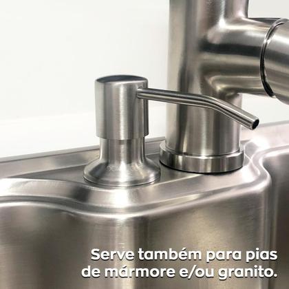 Imagem de Dispenser Dosador de Detergente Aço Inox Escovado 350ml Porta Detergente De Embutir Pia Cozinha Porta Sabonete Liquido Embutido Bancada Banheiro