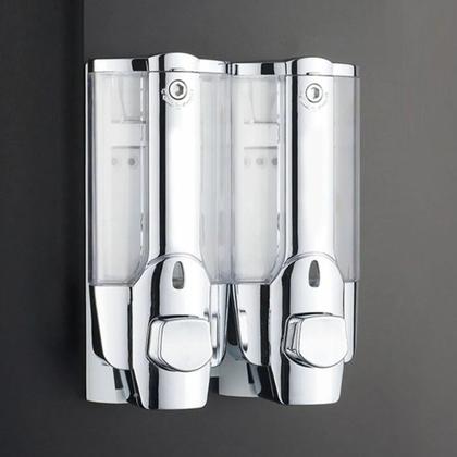 Imagem de Dispenser Duplo Shampoo Sabonete Liquido Kit 10 Unidades Banheiro Hotel Casa Shopping Restaurante