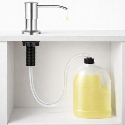 Imagem de Dispenser Embutir Pia Inox 304 Escovado Reservatório 500 ml e Mangueira 125 cm para Galão Externo