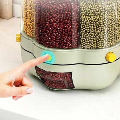 Imagem de Dispenser Giratorio Cereal Grao Feijao Arroz Condimento Porta Tempero 360 graus Alimento Cozinha Bancada Armario Organizaçao Resistente Armazenamento 