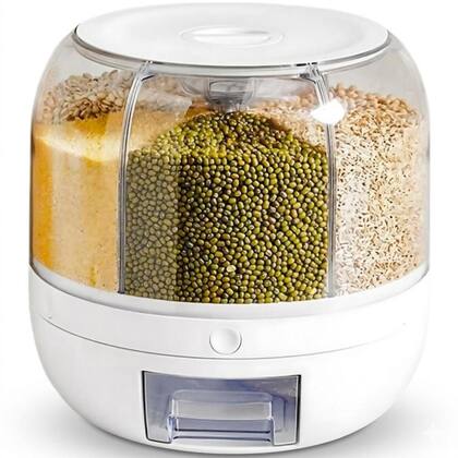Imagem de Dispenser Giratório de Grãos Cereais Alimentos com 6 Divisórias e Copo Medidor para Cozinha