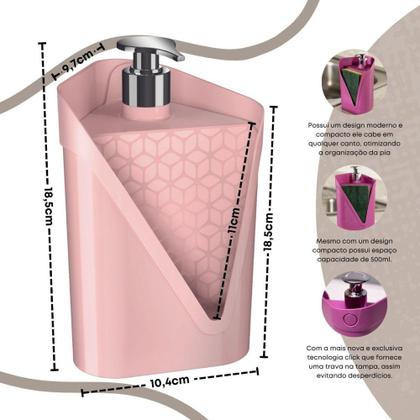 Imagem de Dispenser Organizador Prático De Pia Porta Detergente E Esponja Bucha Sólido Click Cozinha Rosa Uz