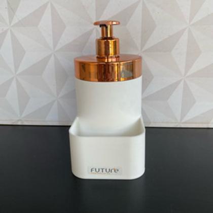 Imagem de Dispenser para detergente e esponja bucha de cozinha branco com rose gold decorativo