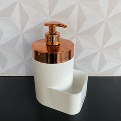 Imagem de Dispenser para detergente e esponja bucha de cozinha branco com rose gold decorativo