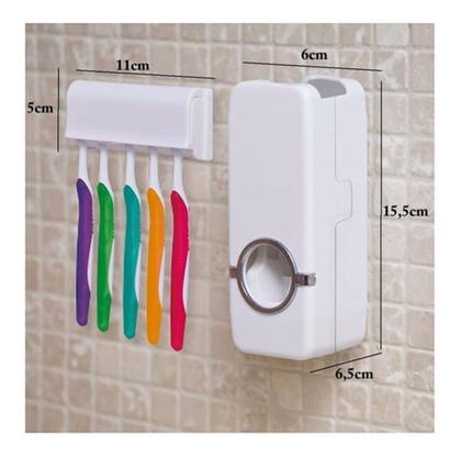 Imagem de Dispenser Pasta De Dente Automatico E Porta Escovas Suporte Banheiro Cor Branca