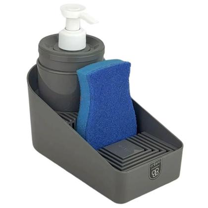 Imagem de Dispenser Porta Detergente com Suporte para Sabão e Esponja Cinza Flat Crippa Pia Cozinha