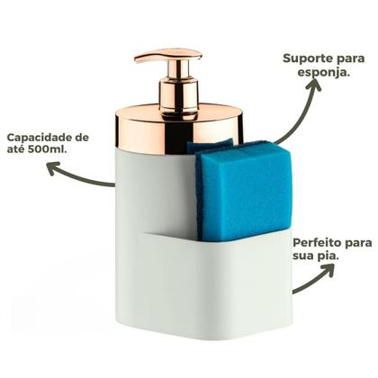 Imagem de Dispenser Porta Detergente Líquido e Bucha Pia Branco Dosador Rose Future
