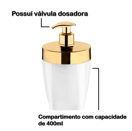 Imagem de Dispenser Porta Sabonete Líquido 400ml Saboneteira Pia Banheiro Branco Dourado - 2702BCD Future