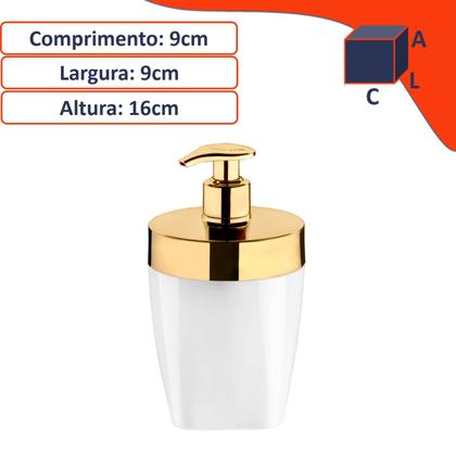Imagem de Dispenser Porta Sabonete Líquido 400ml Saboneteira Pia Banheiro Branco Dourado - 2702BCD Future