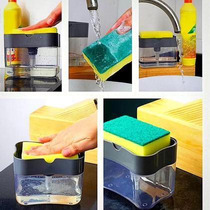 Imagem de Dispenser Sabão 2x1 Detergente Suporte Porta Bucha Esponja
