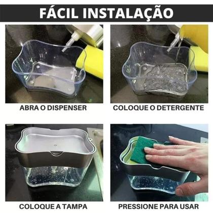 Imagem de Dispenser Sabão 2x1 Detergente Suporte Porta Bucha Esponja