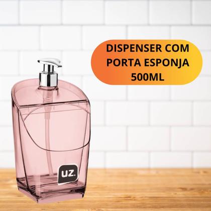 Imagem de Dispenser Translucido 500ml Detergente Com Porta Espoja Para Pia, Balcão Premium