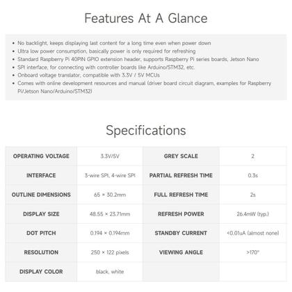Imagem de Display E-Ink HAT waveshare V4 de 2,13 polegadas para Raspberry Pi