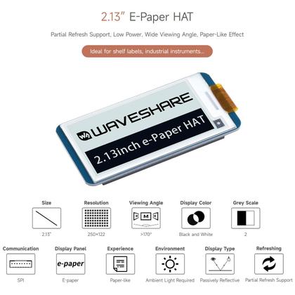 Imagem de Display E-Ink HAT waveshare V4 de 2,13 polegadas para Raspberry Pi