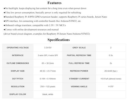 Imagem de Display E-Ink HAT waveshare V4 de 2,13 polegadas para Raspberry Pi