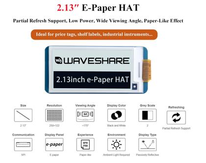 Imagem de Display E-Ink HAT waveshare V4 de 2,13 polegadas para Raspberry Pi