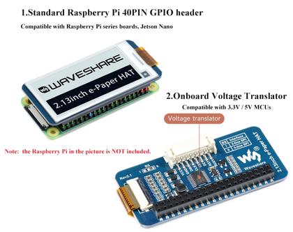 Imagem de Display E-Ink HAT waveshare V4 de 2,13 polegadas para Raspberry Pi