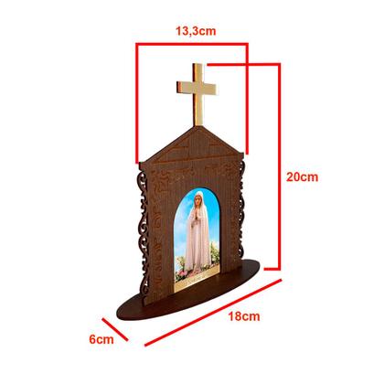 Imagem de Display Enfeite de Mesa Religioso Capelinha Oratório Nossa Senhora de Fátima 20cm Mdf Madeira Imbuia