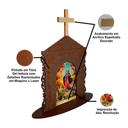 Imagem de Display Enfeite de Mesa Religioso Capelinha Oratório Ns Desatadora de Nós 20cm Mdf Madeira Imbuia