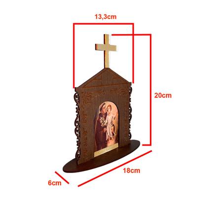 Imagem de Display Enfeite de Mesa Religioso Capelinha Oratório Santo Antônio 20cm Mdf Madeira Imbuia