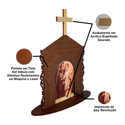 Imagem de Display Enfeite de Mesa Religioso Capelinha Oratório Santo Antônio 20cm Mdf Madeira Imbuia