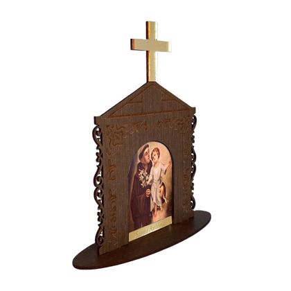 Imagem de Display Enfeite de Mesa Religioso Capelinha Oratório Santo Antônio 20cm Mdf Madeira Imbuia