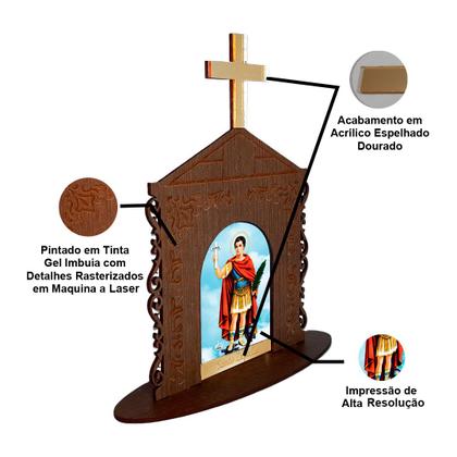 Imagem de Display Enfeite de Mesa Religioso Capelinha Oratório Santo Expedito 20cm Mdf Madeira Imbuia