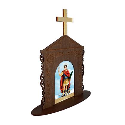 Imagem de Display Enfeite de Mesa Religioso Capelinha Oratório Santo Expedito 20cm Mdf Madeira Imbuia