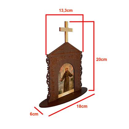 Imagem de Display Enfeite de Mesa Religioso Capelinha Oratório São Francisco de Assis 20cm Mdf Madeira Imbuia