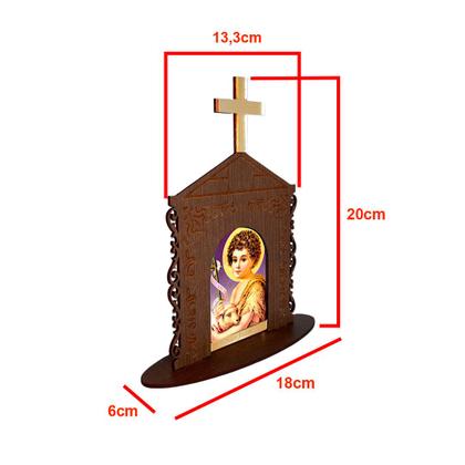 Imagem de Display Enfeite de Mesa Religioso Capelinha Oratório São João 20cm Mdf Madeira Imbuia