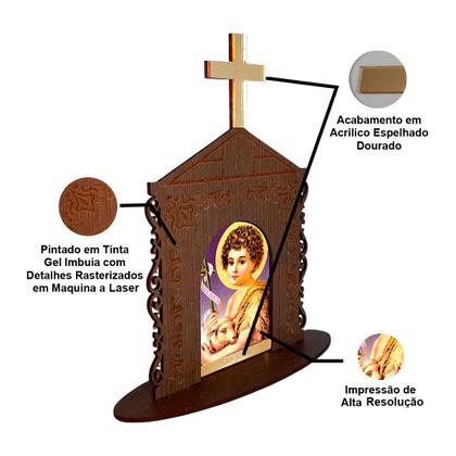 Imagem de Display Enfeite de Mesa Religioso Capelinha Oratório São João 20cm Mdf Madeira Imbuia