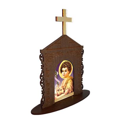 Imagem de Display Enfeite de Mesa Religioso Capelinha Oratório São João 20cm Mdf Madeira Imbuia