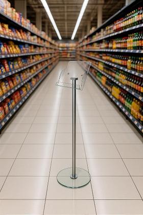 Imagem de Display Expositor Porta Folder  Modelo de Chão com Tubos de Alumínio Polido e Peças em Acrílico