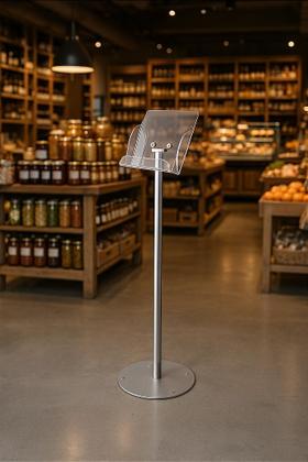 Imagem de Display Expositor Porta Folder  Modelo de Chão com Tubos de Alumínio Polido e Peças em Acrílico